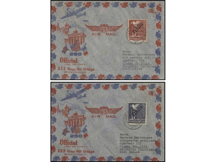 2 Pfg.-5 M. kpl. auf 10 Luftpostleichtbriefen von "BERLIN-CHARLOTTENBURG 28.2.49" in die Dominikanische Republik mit rückseit