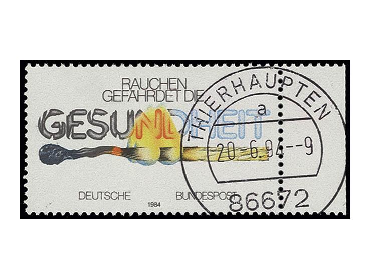 1984, Anti-Raucher-Kampagne 60 Pfg. mit rechtem Rand, Farbe Dunkelrosarot (Wertziffer) fehlend, gestempelt, Fotoattest Schleg
