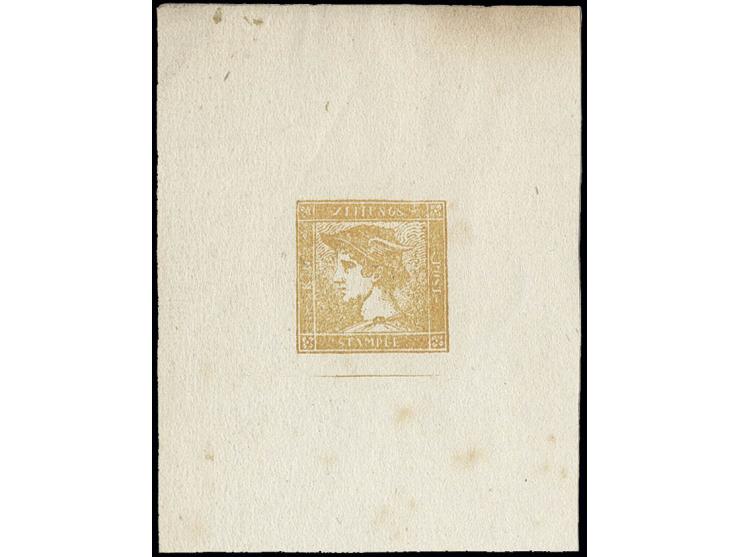 1851, Gelber Merkur 6 Kr., Sperati-Fälschung im Blockformat