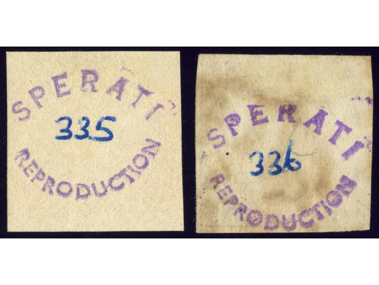 Rosa Merkur 30 Kr. mit Stempel von Wien und zinnober Merkur 6 Kr. mit Stempel von Linz, Sperati-Fälschungen, beide mit BPA-Si