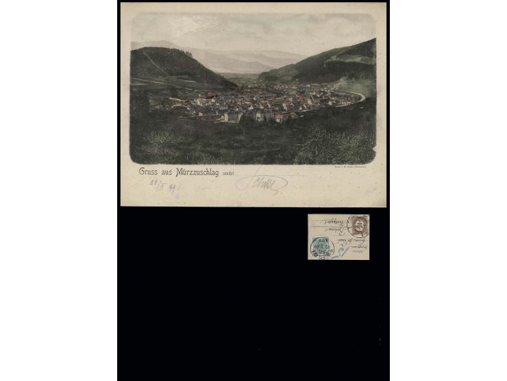 1890, Franz Joseph 3 Kr., gestempelt "MÜRZZUSCHLAG 22.9.99" auf großformatiger (32x24 cm) "Gruss aus Mürzzuschlag"-Ansichtska