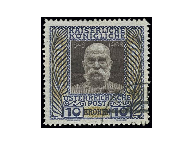 1908, Regierungsjubiläum 10 H.-10 Kr. auf grauem Tiefdruckpapier, gestempelt, 5 Kr. sign. und 10 Kr. Kurzbefund Soecknick BPP