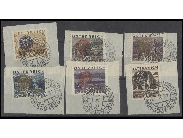 1931, Rotary 10 Gr.-1 Sch. kpl. auf  6 Briefstücken mit entsprechenden Sonderstempeln vom 25.VI.31, Pracht, Fotobefund Soeckn