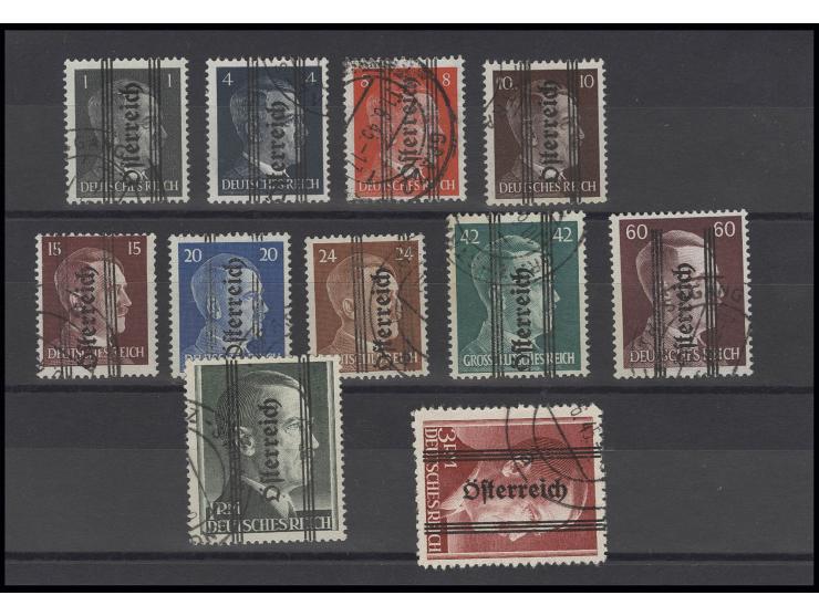 1945, Grazer Aufdruck 1, 4, 8, 10, 15, 20, 24, 42 und 60 Pfg. sowie 1 und 3 M. mit zeitgerechten und echten Stempeln, selten,