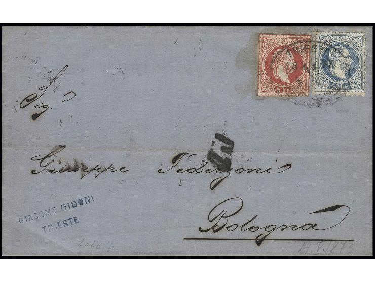 GANZSACHEN: 1867, Ganzsachenausschnitt 5 Kr. rot und Freimarke 10 Kr. blau unbeanstandet auf Brief von "TRIEST 13.5.1873" nac