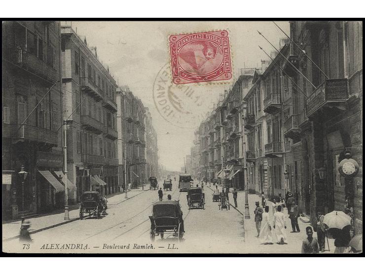 SCHIFFSPOST: 1913, "ALEXANDIREN-TRIEST 13.III.13" auf Ägypten 5 M. (etwas stockig) bildseitig auf Ansichtskarte von Alexandri