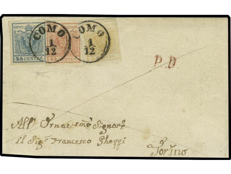 5 C. gelbocker, 15 C. rot, Type III und 45 C. blau, Type II, die 45 C. rechts eng-, sonst alle voll- bis meist breitrandig un