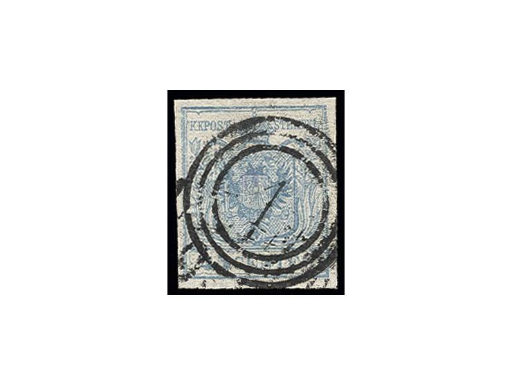 45 C. hellblau, Type I, mit Teil-Wz. allseits gut gerandet, mit schwachem L2 "UDINE" und nachträglichem Wiener Ankunftstempel