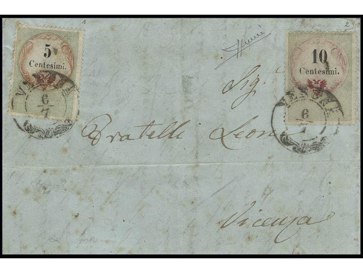 Stempelmarken, Ziffern in Stichtiefdruck: 1854, 5 C. grün/schwarz/braunorange und 10 C. grün/schwarz/braunorange mit jeweils 