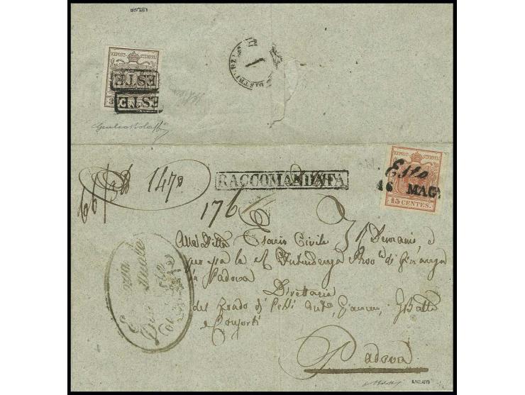 STEMPEL: "ESTE", Ra. ohne Datum, 2mal sauber abgeschlagen auf 1850, Handpapier 30 Centesimi braun, voll- bis breitrandig rück