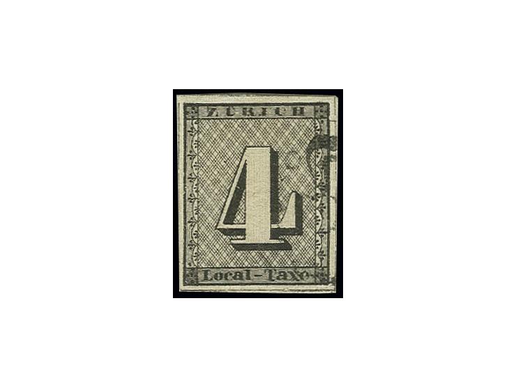 1843, Unterdrucklinien senkrecht: 4 Rp. schwarz, Type III, allseits sehr breitrandig mit Schnittlinien an allen Seiten, saube