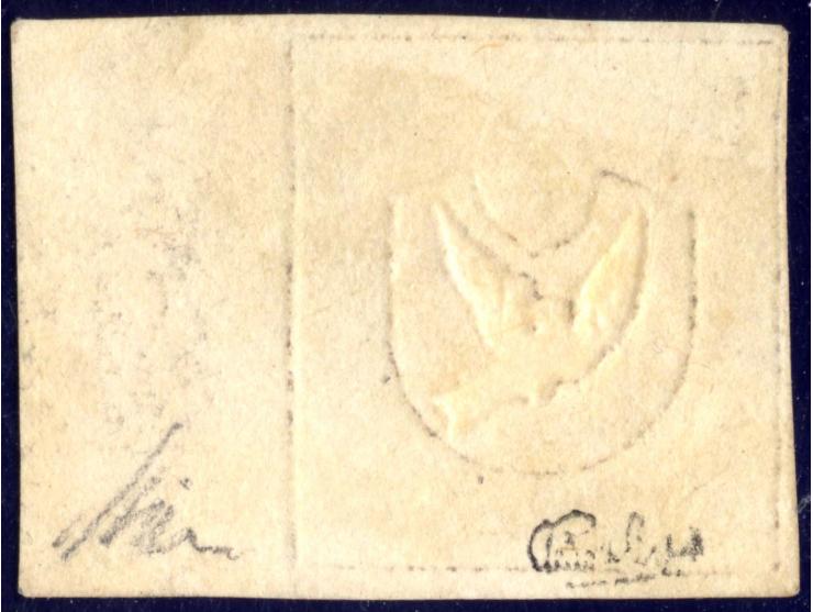 1845, Basler Taube 2½ Rp. schwarz/blau/karmin, voll- bis überrandig, unten mit kleinem Teil der Nebenmarke, rechts mit 10 mm 