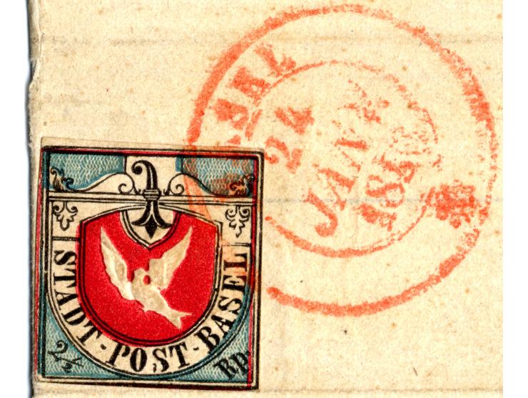 2 ½ Rp. in lebhaftblauer Nuance und schönem Relief, oben breiter weißer Rand, an den anderen Seiten an den Randlinien geschni
