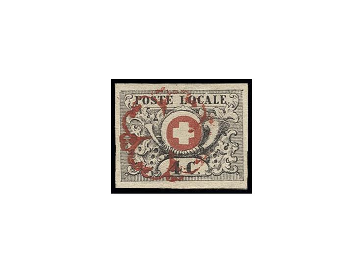 1848, Waadt 4 C. schwarz/rot, sehr schön farbfrisch und allseits breit- bis überrandig, zentrisch leicht aufgesetzte rote Gen