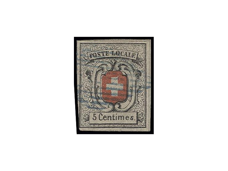 1851, Neuenburg 5 C. schwarz/rot, voll- bis überrandig mit blauer Raute, Pracht, sign. Brun, Fotoattest Rellstab