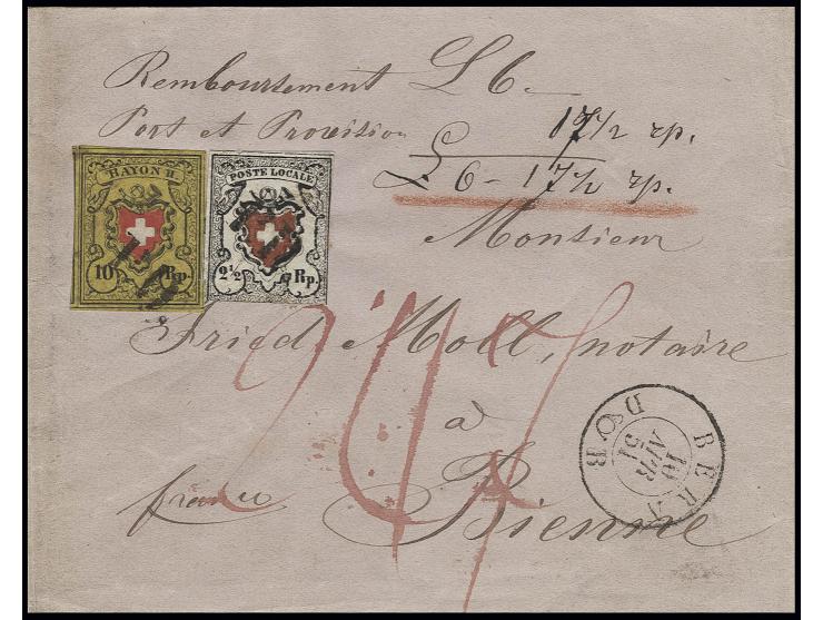 Poste locale mit Kreuzeinfassung: 2 ½ Rp. schwarz/rot, Type 24, unten angeschnitten, sonst knapp/gut gerandet in Mischfrankat