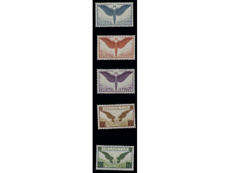 1924, Flugpost Ikarus 65 C.-1 Fr. sowie 1929, 35 und 40 C., alle gewöhnliches Papier, postfrisch, Kabinett (Mi. 410,-)