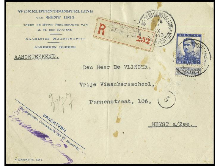 1913, 25 c. tied by cds. "GENT-TENTOONSTELLING GAND-EXPOSITION 11.9." to special envelope of the exhibition, as register fee 