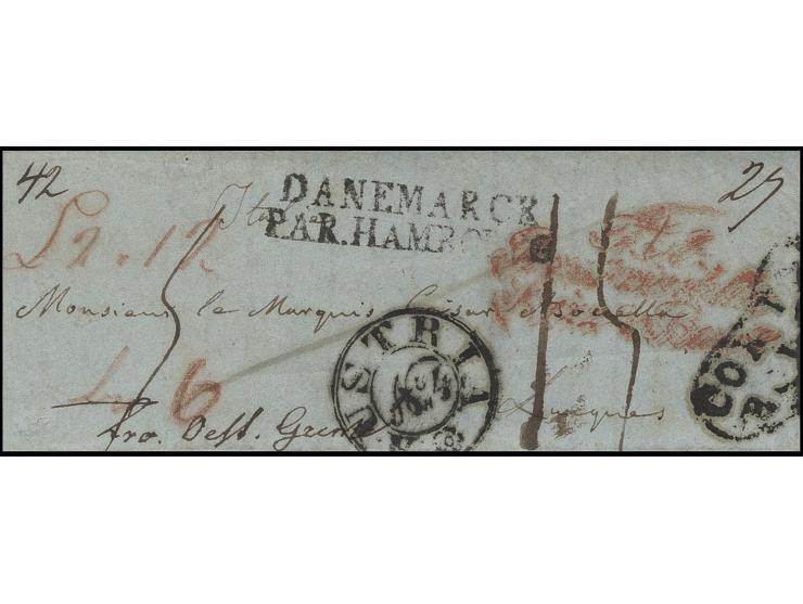 "KOBENHAVN 30.4.1845" cds. on reverse of entire folded letter via Hamburg to Lucca, Italy with "DANEMARCK PAR.HAMBOURG" doubl