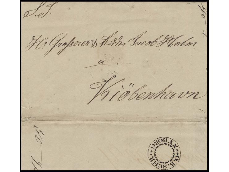 "O.B.SUHR NYBORG", forwarder cachet on reverse of entire folded cover from St. Croix (dated 8.6.1833) to Copenhagen