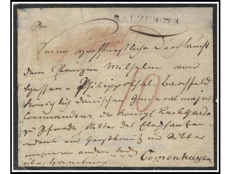 1829, "SALZUNGEN" straight line on cover via Hamburg to Copenhagen, adressed to Prince Wilhelm of Hessen-Kassel Rumpenheim, G