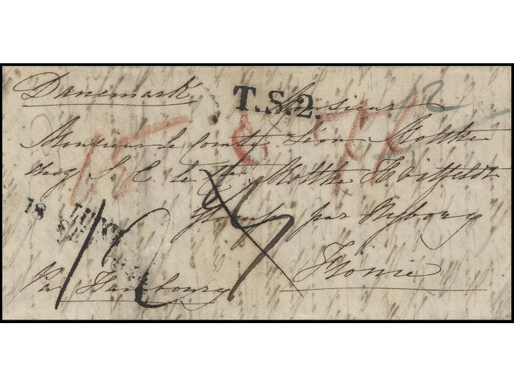1844, "LUCCA 18.SEP.1844", double line on entire folded cover via Milano and Hamburg with straight line "T.S.2" and different