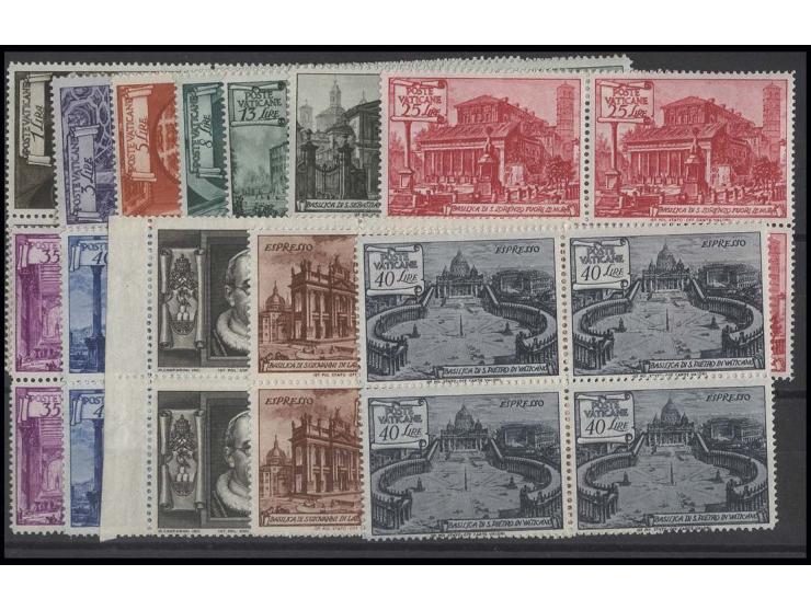 1949, Basilica 1 l. - 100 l., cpl. set in blocks of fours, unhinged mint, fine