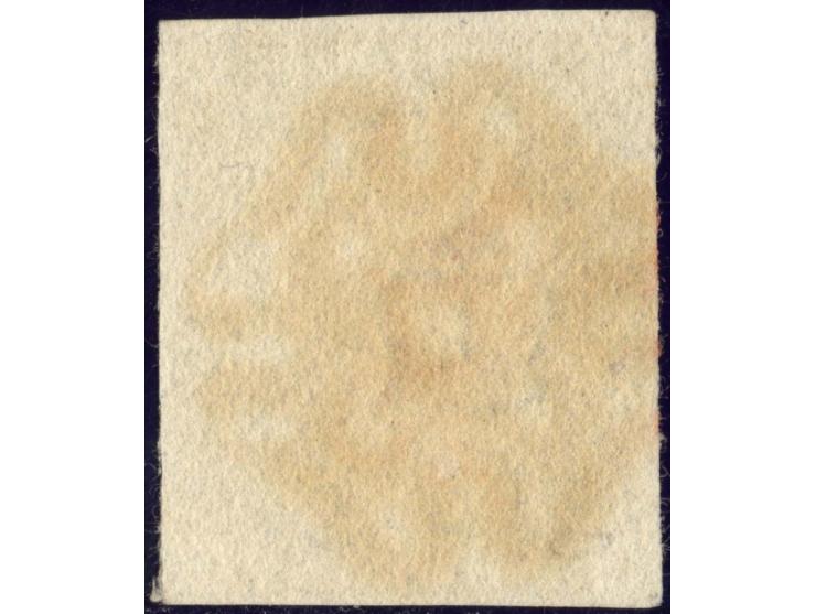 1 d. black, plate 4, LC, large margins all around, cancelled by central and clear red double lined MC (most likely of Stoneha