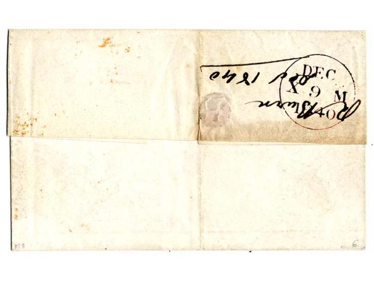 1 d. black, plate 6, BD, good to large margins and part of adjoining stamp at left, tied by clear red MC to folded cover, min