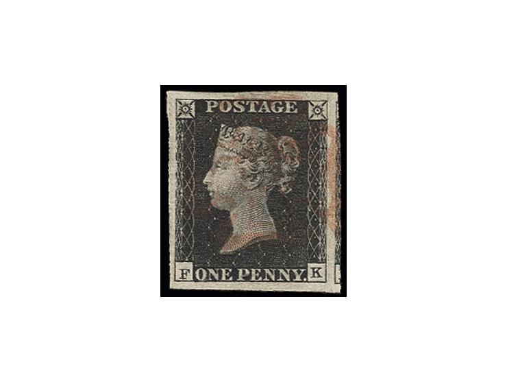 1 d. black, plate 7, FK, very large to enormous margins with parts of 4 neighbour stamps, light-red MC, superb, certificate H