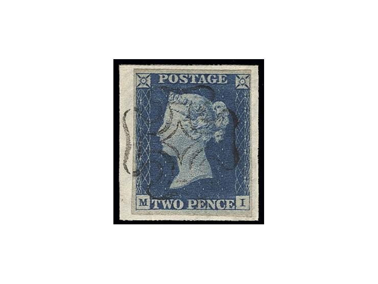 2 d. blue, plate 1, ML, full to wide margins, tied by clear black MC to small piece, very fine, sign. W. Engel and Pröschold 