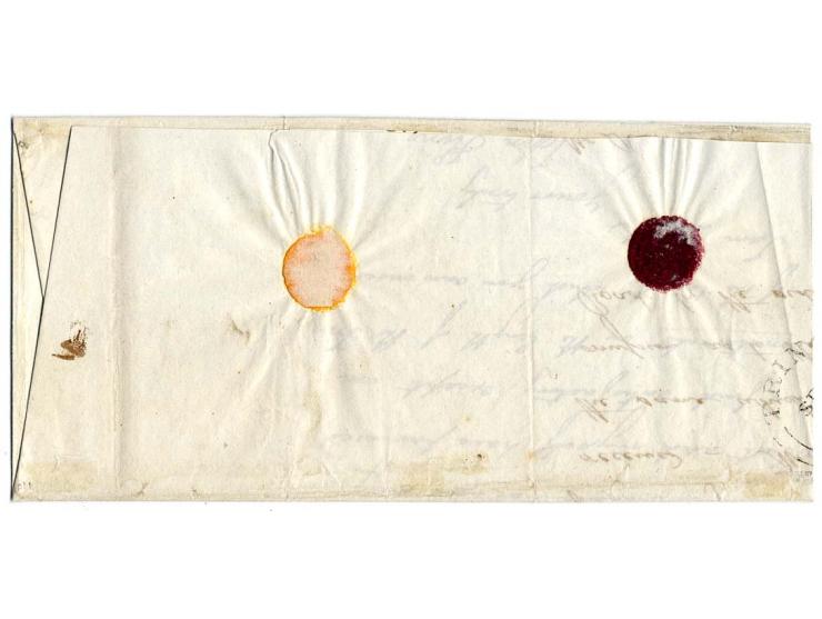 2 d. blue, plate 1, FH, good to mostly large margins and fresh colour, tied by crisp central black MC to folded letter from "