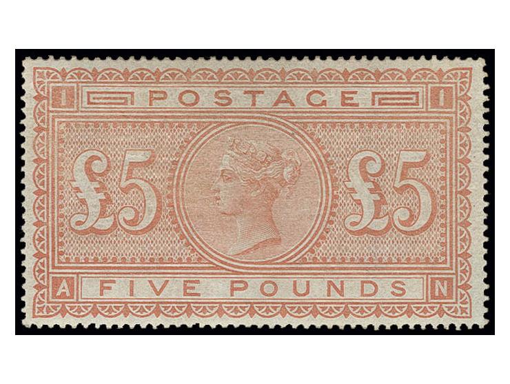 1882, blued paper: 5 £ orange, AN, nice colour and well centered, unused with fresh original gum, a very rare stamp in fine c