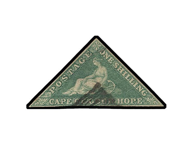 Cape of Good Hope: 1863/64, 1 sh. emerald green, clear to good margins, used, fine, sign. AD (SG £ 450,-)