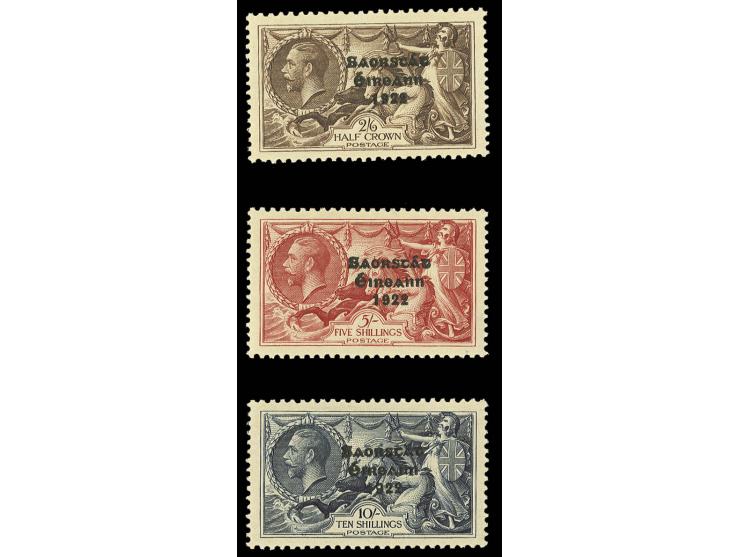 Ireland: 1935, 2 s. 6 d., 5 and 10 s., unused with light hinge remainders, fine, a.o. sign. Pröschold