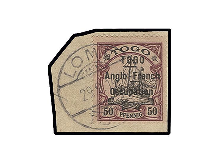 50 pfg. tied by clear cds "LOME 29.9.14" to piece (lifted for inspection and replaced with hinged), fine, signed A. Brun and 