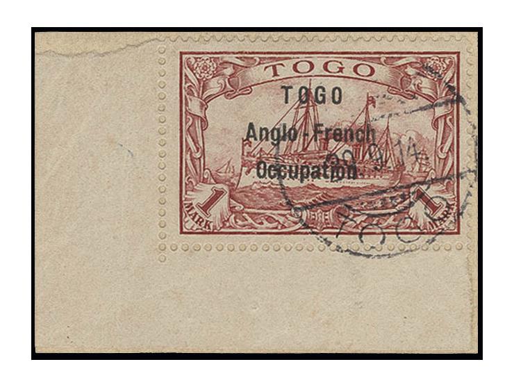 1 m. carmine from the lower left sheet corner tied by cds. "LOME 29.9.14" to piece, fine, a very attractive copy of this rare