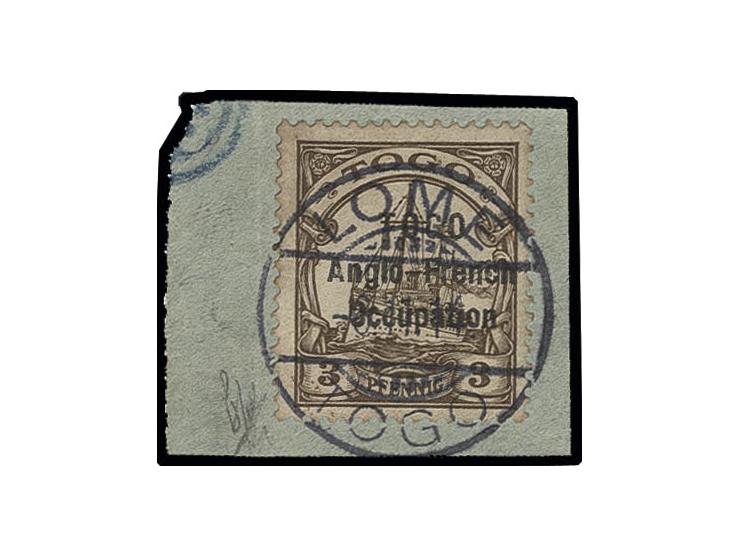 1914, 3 pfg., tied by clear cds. "LOME 6.11.14" to piece, little unfresh, otherwise fine and scarce, sign. Holcombe with cert