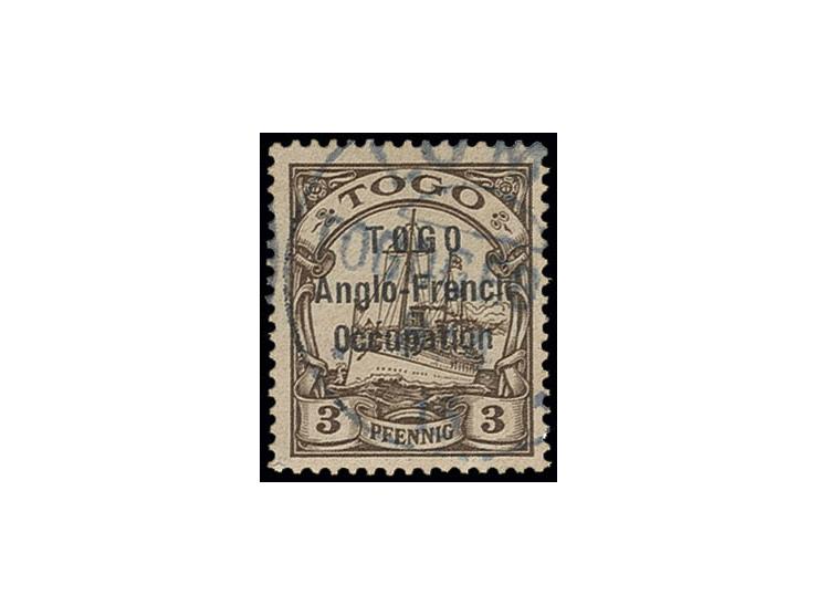 1915, 3 pfg. with partial strike of "LOME", fine