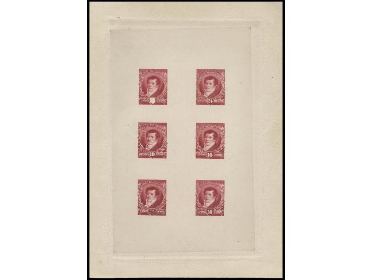 1892/97 (ca.), Belgrano, 6 proofs in red,  all with different value tablets resp. one value without value tablet and one with