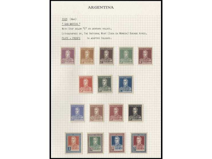 1923, San Martin ½ c.-20 p., imperforated plate proofs in adopted colours, ungummed
