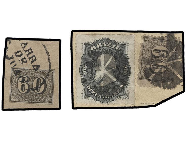 1849, Verticais, 60 r. with sheet margins at top, used with oval circle "BARRA DE S.JOAO", fine, opinion Juchert BPP plus pie