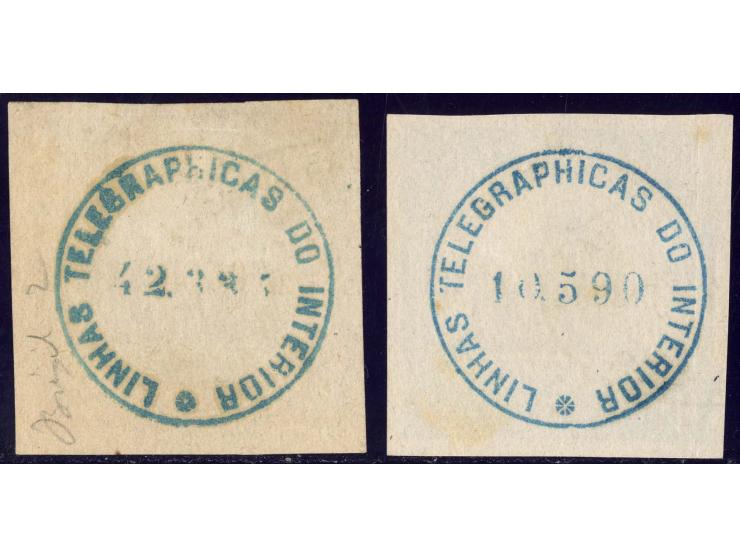 Telegraph stamps: 1869, 500 r. rose and 1000 r. blue, good margins all around, used, 500 r. with minor spots, otherwise fine 