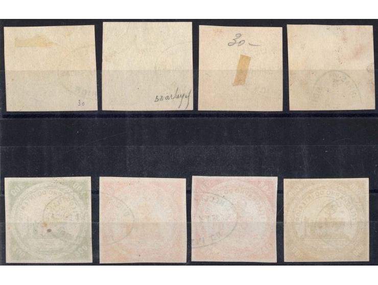 1871/1873, Telegraphenmarken, 8 gestempelte Prachtstücke von 200 R. bis 2000 R., 2 Wertstufen doppelt vorhanden, sonst alle v