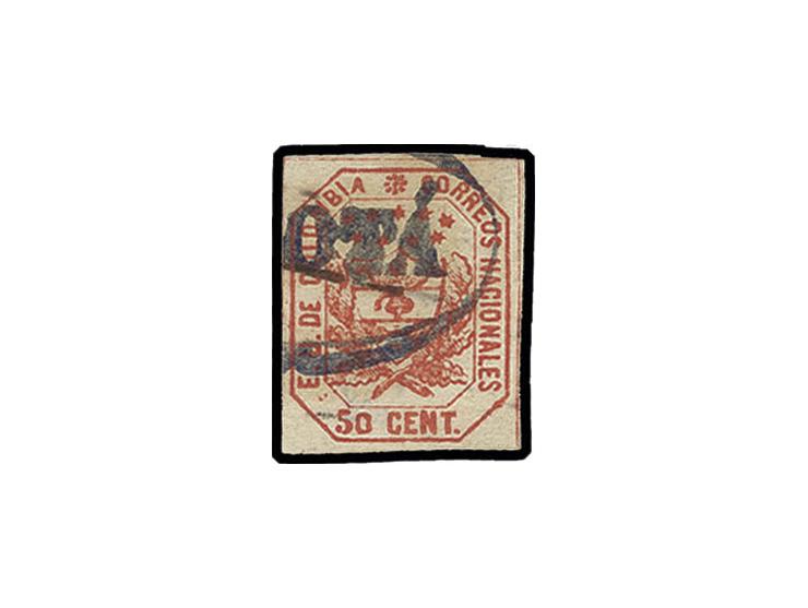 50 c. red instead of 20 c. red, the socalled error of colour, large margins all around and fresh deep colour, neatly cancelle