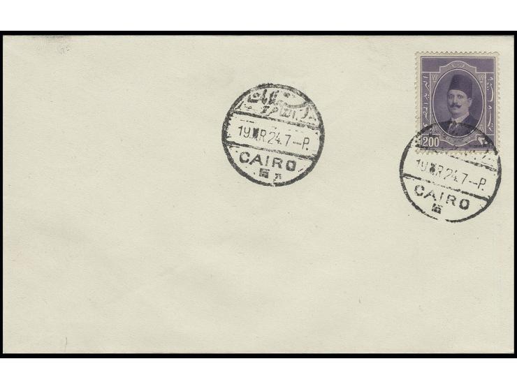 200 m. violet, tied by first day cds. "CAIRO 19 MR. 24" to blank cover