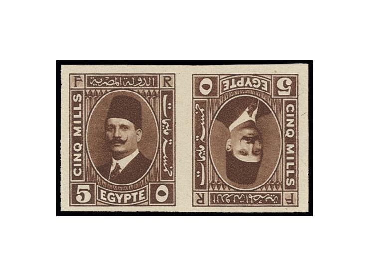 5 m. brown-carmin imperforated, horinzontal tête-bêche pair on card, fine