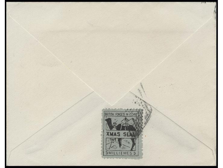 BRITISH FORCES: 1932, Christmas Seal 3 m. black on azure, tied by retta to reverse of cover from "M. P. O. 1...DE 32" to Engl