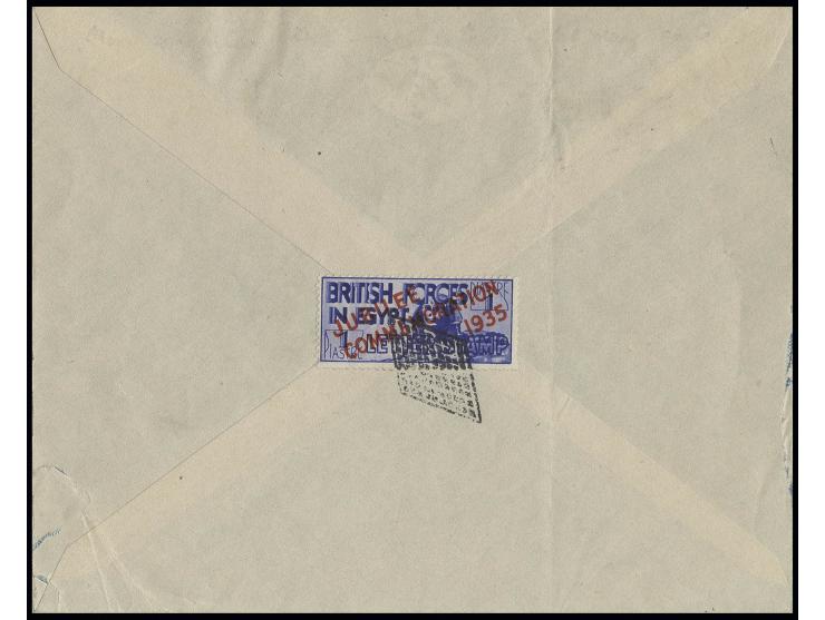 "JUBILEE COMMEMORATION 1935" 1 p. ultramarine, tied by retta to reverse of cover from "ABU QIR 6 MA 35" (first day of use) to