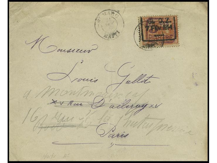 1919, surcharge 5 Cts. PIASTRE on 10 c., tied by cds. of St. Marc to cover 1920, via Port au Prince to Paris and here redirec